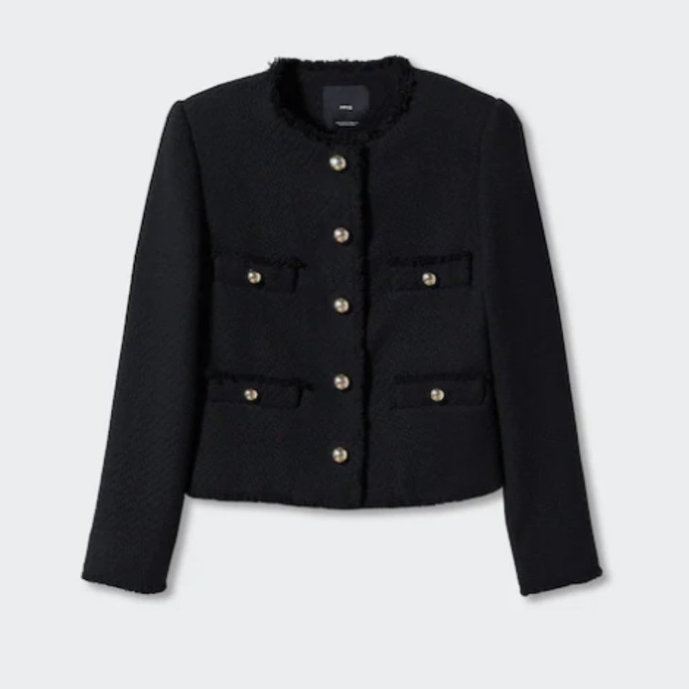 MANGO Pocket Tweed Jacket black - size L